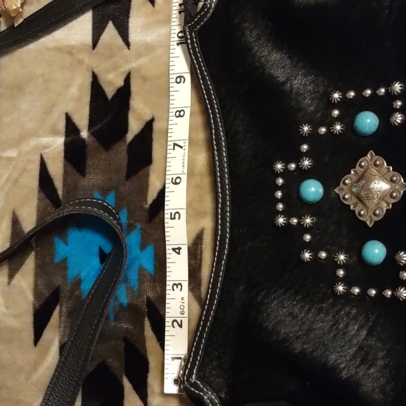 American West Black fur on real leather/ fringe bag. - Picture 9 of 15